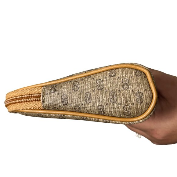 VIntage Gucci Tan Brown Monogram Make Up Bag Pouch Zip Top - Picture 4 of 10